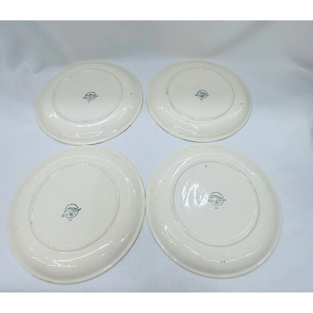 Blue Ridge‎ Southern Potteries Hand Painted Red Floral Luncheon 4 Set Plates USA
